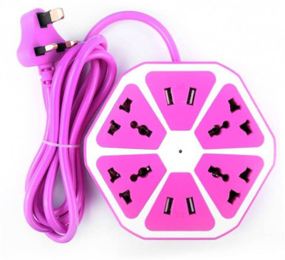 WDS Hexagon Shape Socket Extension Board with 4 USB 2.0Amp Charging Point 4 Socket Surge Protector 4 Socket Surge Protector(Purple, White) Flipkart