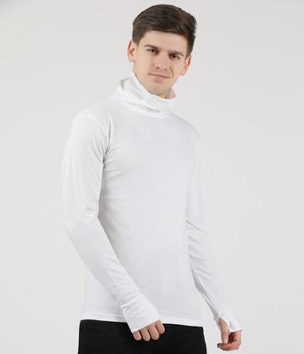 Tees Park Solid Men Turtle Neck White T-Shirt