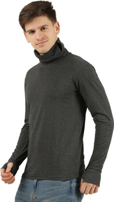 Tees Park Solid Men Turtle Neck Grey T-Shirt