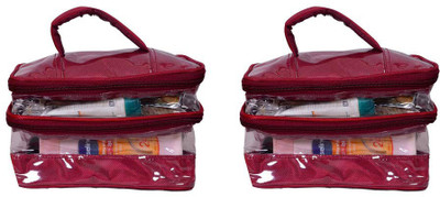 

Pretty Krafts Vanity Box Double Zipper Rectangle 2 Vanity Box(Maroon)