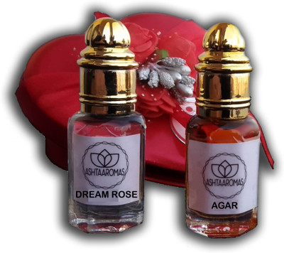 

ASHTAAROMAS Traditional Attars Set Of 2 Dream Rose and Oud / Agar Attar ( 8 ML EACH) Herbal Attar(Rose)