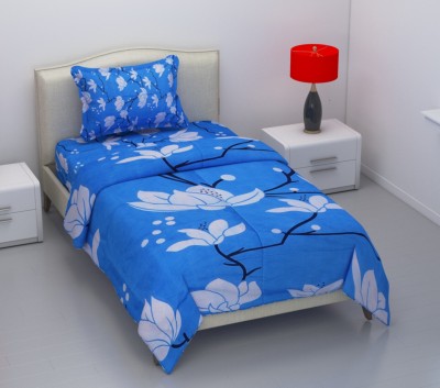 Indian GSM Handloom 144 TC Microfiber Single Floral Flat Bedsheet(Pack of 1, Blue)