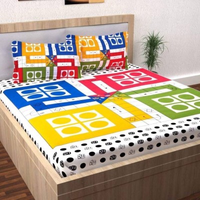 Skyloom 200 TC Cotton Double 3D Printed Flat Bedsheet(Pack of 1, Red, Green, Blue, Yellow)