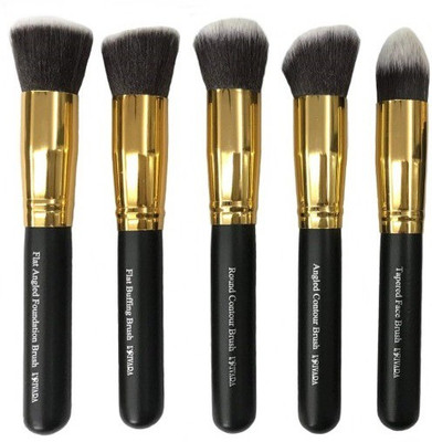 

L'Rivara 5 Piece Foundation Makeup Brush Set (Black + Gold) LR-132(Pack of 5)