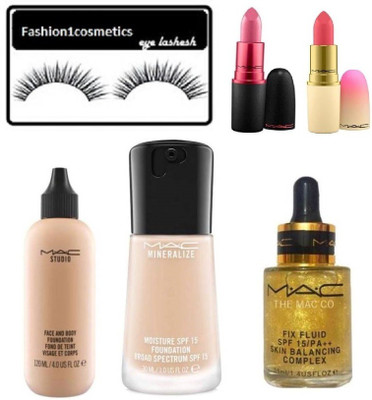 

FASHION1COSMETICS Combo set of fix fluid serum,studio face and body foundation,mineralize foundation,lipstick with eyelashes(Set of 6)