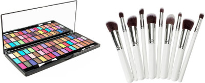 

ladymode 10 Piece Brush Set with Storage Box and Glam 21 Eye Shadow 51 Colors(Set of 2)