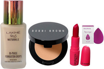 

divas beauty Sponge Puff & Corrector Shade Peach Concealer& Matte Finish D For Danger lipstick, Naturale Foundation(Set of 4)