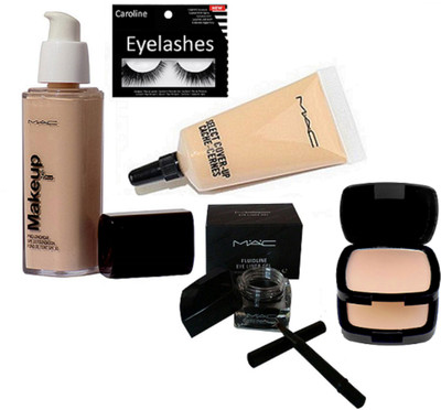 

caroline Eyelashes & Makeup Foundation & Select Cover up Concealer & Fluid Line Gel Eyeliner & Compact(Set of 5)