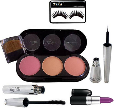 

Eska Eyelashes, Mac 3 Shade Blusher Compact (Multi Shade), Brook candy Eyeliner & Mascara, Matte Finish Herion Lipstick(Set of 5)