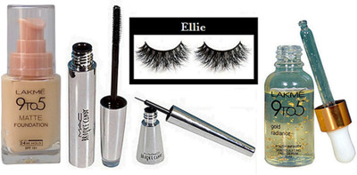 Ellie Eyelashes, Eyeliner & Mascara, Matte Foundation, Face Serum(Set of 5)