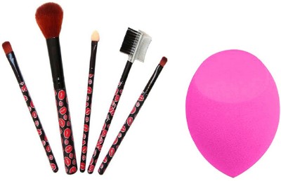 SULTAN Accessories Advanced Professional Cosmetic Makeup Brush Set Of 5 With Makeup Sponge Puff(6 Items in the set)