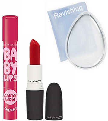 

ravishing Silicone puff, BABY LIP BALM & MAC MATTE FINISH LIPSTICK(Set of 3)