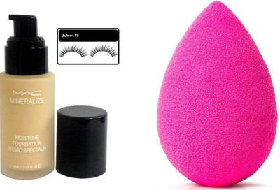 

Butees18 Mac Mineralize Moisture Foundation Combo With Blender Puff and Eyelashes(Set of 3)