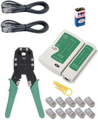 

Inditrust Rj45 Crimping Tool, Cable Tester & Ten Pcs RJ45 Connectors with Two 1.5 Mtr Ethernet Networking Cable and 1 battery Combo Set
