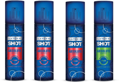 

Layer'r Shot Absolute Series Power 3 pcs. & Craze 1 pc. Pack of 4 Fragrant Body Spray - For Men(540 ml, Pack of 4)