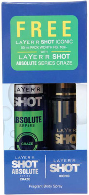 

Layer'r Shot ICONIC 50 ml FREE with Absolute Series Craze Body Spray - For Men(135 ml)