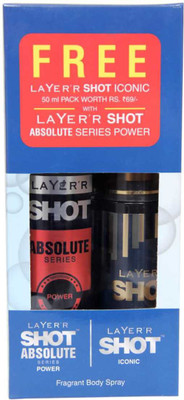 

Layer'r Shot ICONIC 50 ml FREE with Absolute Series Power Body Spray - For Men(135 ml, Pack of 2)