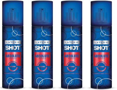 

Layer'r Shot Absolute Series POWER Pack of 4 Fragrant Body Spray - For Men(540 ml, Pack of 4)