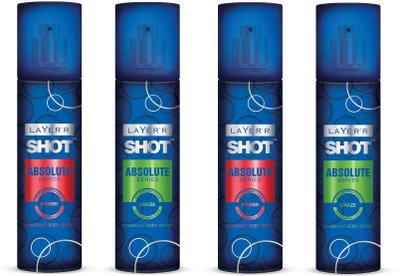 

Layer'r Shot Absolute Series Power 2 pcs. & Craze 2 pc. Pack of 4 Fragrant Body Spray - For Men(540 ml, Pack of 4)