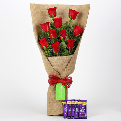 

Ferns N Petals 10 Red Roses & Cadbury Dairy Milk Combo(550gms)