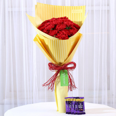 

Ferns N Petals 20 Carnations Bouquet & Dairy Milk Combo Combo(550gms)