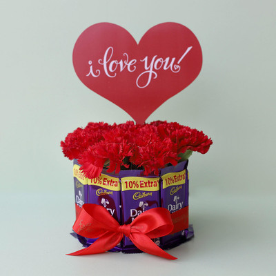 

Ferns N Petals Carnations & Dairy Milk Chocolate Bouquet Combo(550gms)
