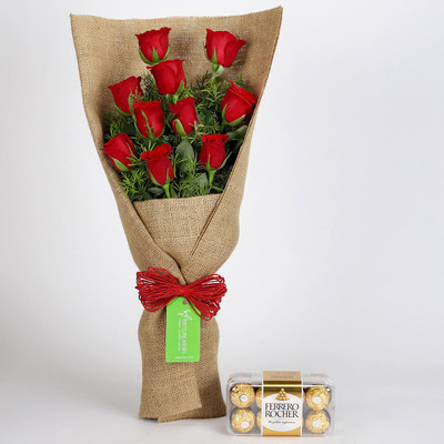 

Ferns N Petals 10 Red Roses & Ferrero Rocher Chocolates Combo(550gms)