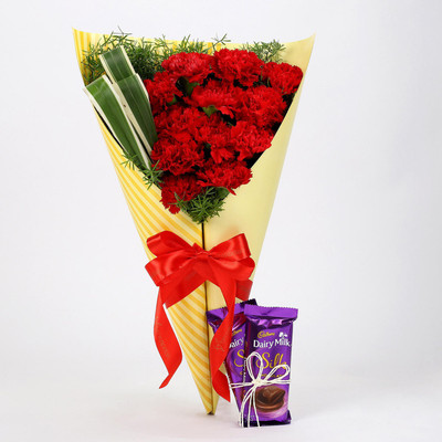 

Ferns N Petals 12 Red Carnations & Dairy Milk Silk Combo Combo(550gms)
