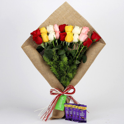 

Ferns N Petals Beautifull Multicolor Roses Bouquet with 5 Chocolate for Birthday/Anniversary/Valentine's Gifting Combo(200gm)