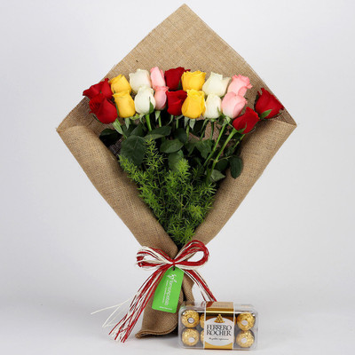 

Ferns N Petals Beautifull Multicolor Roses Bouquet with Chocolates Box for Birthday/Anniversary/Valentine's Gifting Combo(200gm)