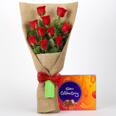 

Ferns N Petals 10 Red Roses & Cadbury Celebrations Combo(550gms)