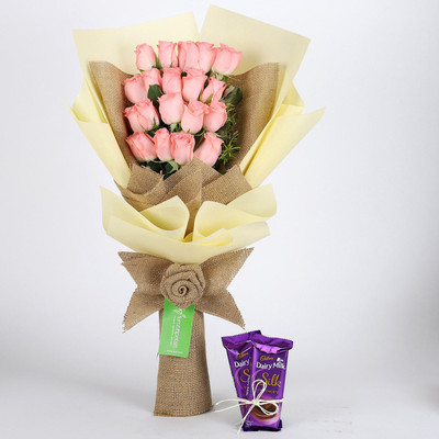 

Ferns N Petals 20 Pink Roses & Dairy Milk Silk Combo Combo(550gms)