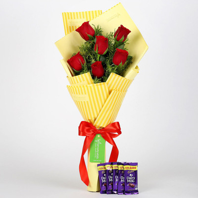 

Ferns N Petals 6 Red Roses & Cadbury Dairy Milk Combo Combo(550gms)