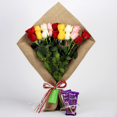 

Ferns N Petals Beautifull Multicolor Roses Bouquet with Two Chocolates for Birthday/Anniversary/Valentine's Gifting Combo(200gm)