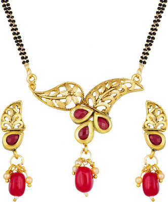 AADITA Metal, Alloy Gold-plated Gold, Red Jewellery Set(Pack of 1)