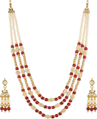 AADITA Metal, Alloy Gold-plated Rose Gold, Maroon, White Jewellery Set(Pack of 1)