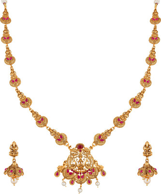 AADITA Metal, Alloy Gold-plated Gold, Pink Jewellery Set(Pack of 1)