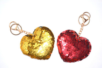 ONRR Collections Cushion Red & Gold Heart 9x8cm couple keychains pack of 2 Key Chain