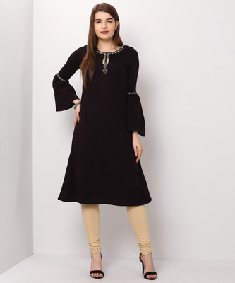 W Women Embroidered A-line Kurta(Purple)