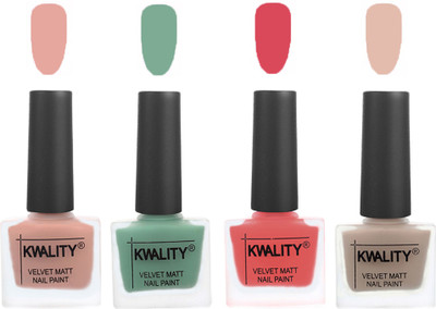 

Kwality Premium Quality Dull Velvet Matte Nail Polish Flat Brush Exclusive Combo (2201201914 ) Salmon Pink,Mischievous Mint,Baby Pink,Light Baby Nude(Pack of 4)