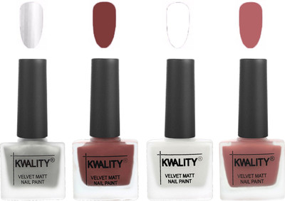

Kwality Premium Quality Dull Velvet Matte Nail Polish Flat Brush Exclusive Combo (2201202073 ) Silver,Dark Tan,White,Dark Nude(Pack of 4)