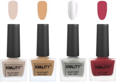 

Kwality Premium Quality Dull Velvet Matte Nail Polish Flat Brush Exclusive Combo (2201202035 ) Light Beige,Beige,Silver,Rani Pink(Pack of 4)