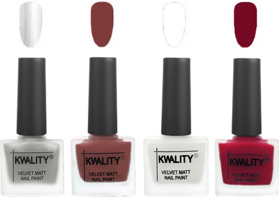 

Kwality Premium Quality Dull Velvet Matte Nail Polish Flat Brush Exclusive Combo (2201202076 ) Silver,Dark Tan,White,Berry(Pack of 4)