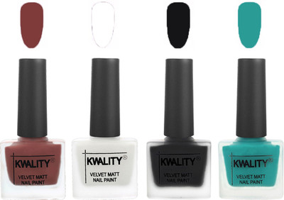 

Kwality Premium Quality Dull Velvet Matte Nail Polish Flat Brush Exclusive Combo (2201202092 ) Dark Tan,White,Black,Sea Green(Pack of 4)