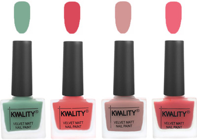 

Kwality Premium Quality Dull Velvet Matte Nail Polish Flat Brush Exclusive Combo (2201201947 ) Mischievous Mint,Baby Pink,Salmon,Nude Pink(Pack of 4)