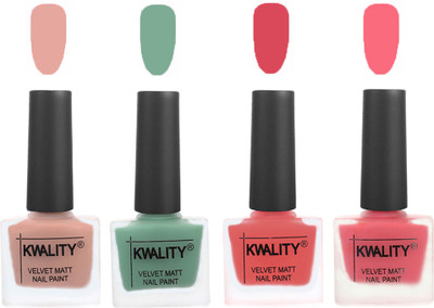 

Kwality Premium Quality Dull Velvet Matte Nail Polish Flat Brush Exclusive Combo (2201201916 ) Salmon Pink,Mischievous Mint,Baby Pink,Frozen Pink(Pack of 4)