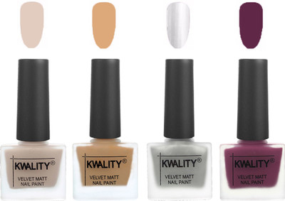 

Kwality Premium Quality Dull Velvet Matte Nail Polish Flat Brush Exclusive Combo (2201202021 ) Light Beige,Beige,Silver,Purple(Pack of 4)