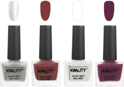 

Kwality Premium Quality Dull Velvet Matte Nail Polish Flat Brush Exclusive Combo (2201202068 ) Silver,Dark Tan,White,Purple(Pack of 4)