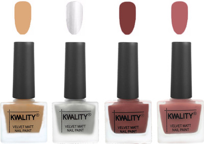 

Kwality Premium Quality Dull Velvet Matte Nail Polish Flat Brush Exclusive Combo (2201202050 ) Beige,Silver,Dark Tan,Dark Nude(Pack of 4)