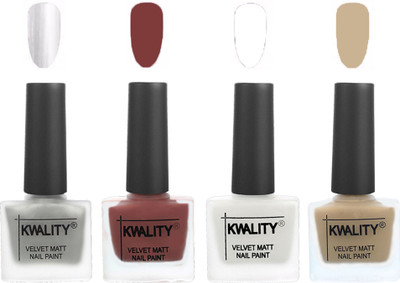 

Kwality Premium Quality Dull Velvet Matte Nail Polish Flat Brush Exclusive Combo (2201202080 ) Silver,Dark Tan,White,Nude(Pack of 4)